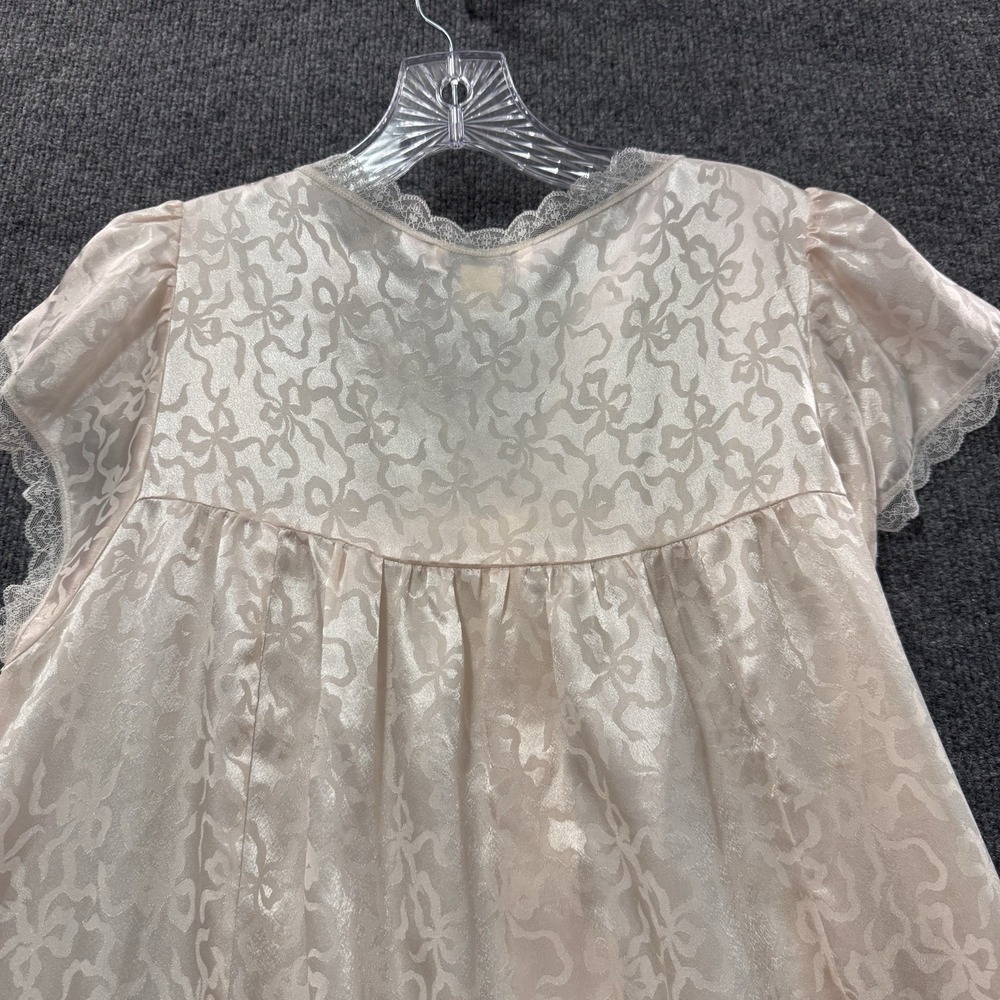 Christian Dior VTG  Baby Pink Satin Lace Maxi Nightgown Jacquard Bow Design Sz M - Picture 7 of 9